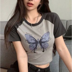 Butterfly print crop tee